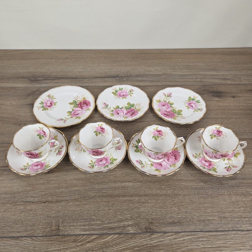 Vtg 11pc set Royal Albert American Beauty Teacups Saucers/Plates China England